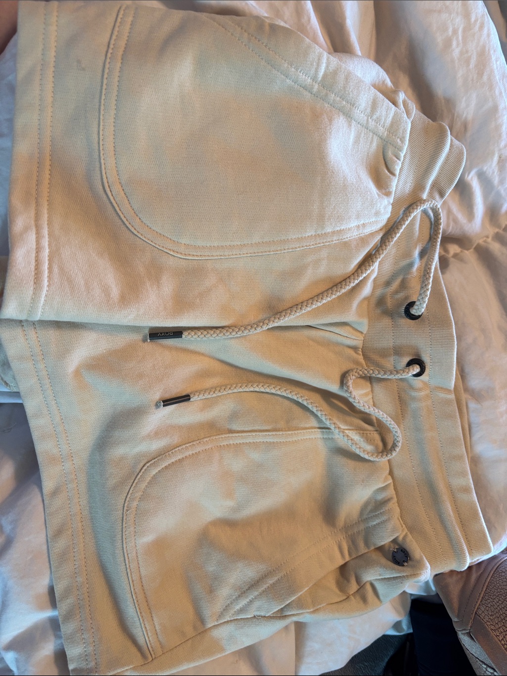 Roxy Cream Cotton Blend 4 Pocket Stretch Tie Waist Shorts Nwt Small